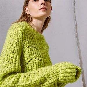 Topshop Boutique Neon Green Cable Knit Sweater